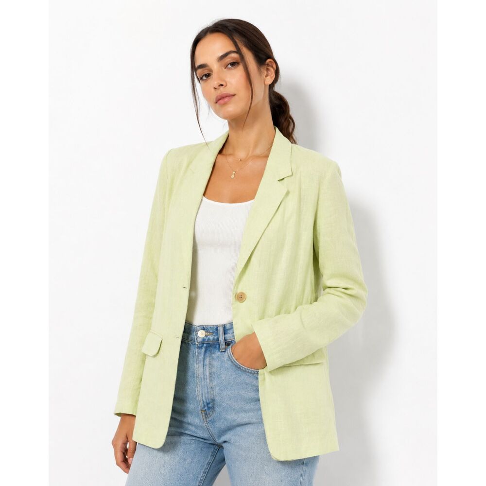 ASOS DESIGN Womens Linen Blend Blazer 12 Light Green Tailored Pastel Workwear